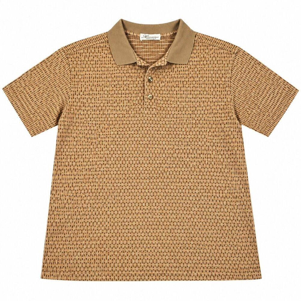 Vintage Ancona Made in Italy Men’s Polo Shirt Brown Geometric Mod Retro Large